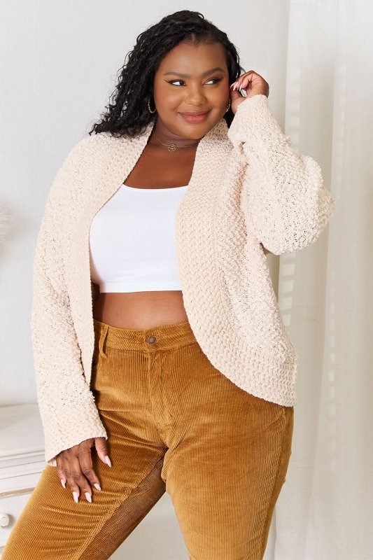 Double Take Open Front Long Sleeve Cardigan - ShalayeFashion