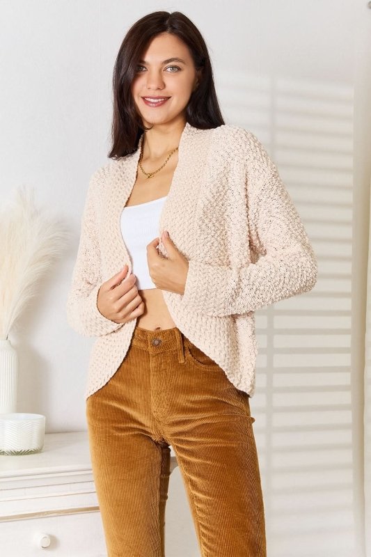 Double Take Open Front Long Sleeve Cardigan - ShalayeFashion