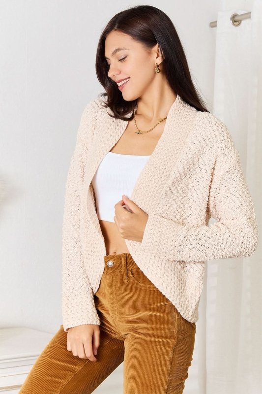 Double Take Open Front Long Sleeve Cardigan - ShalayeFashion