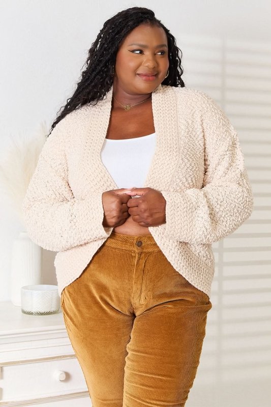 Double Take Open Front Long Sleeve Cardigan - ShalayeFashion