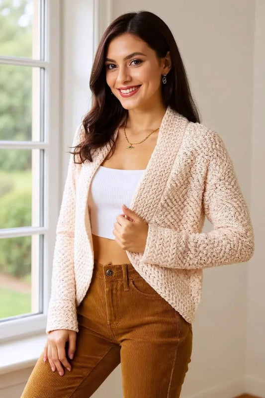 Double Take Open Front Long Sleeve Cardigan - ShalayeFashion