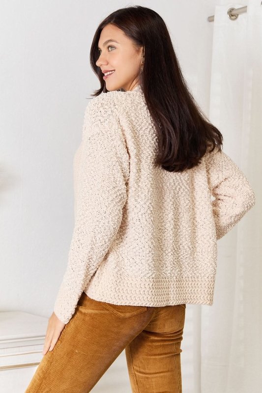 Double Take Open Front Long Sleeve Cardigan - ShalayeFashion