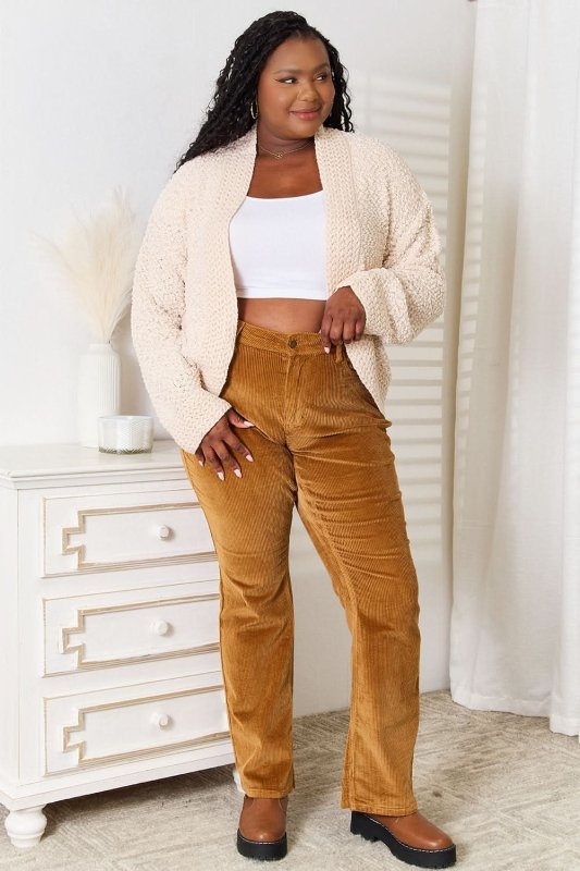 Double Take Open Front Long Sleeve Cardigan - ShalayeFashion