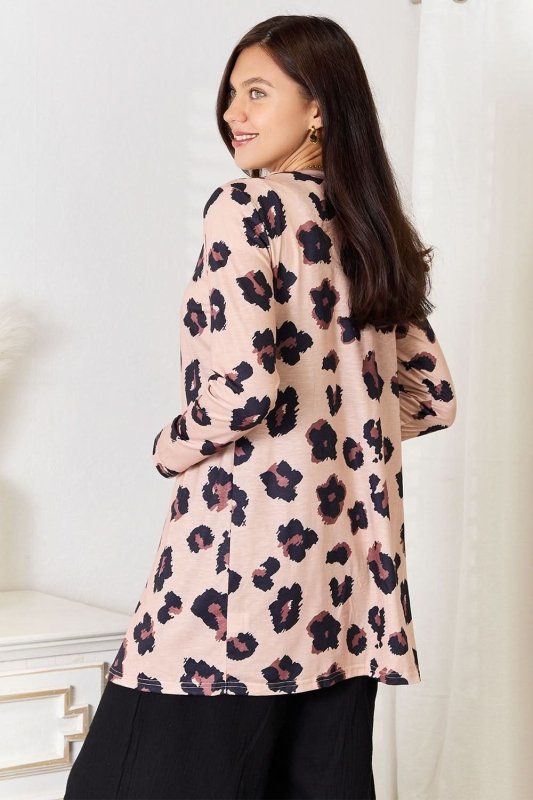 Double Take Printed Button Front Longline Cardigan - ShalayeFashion