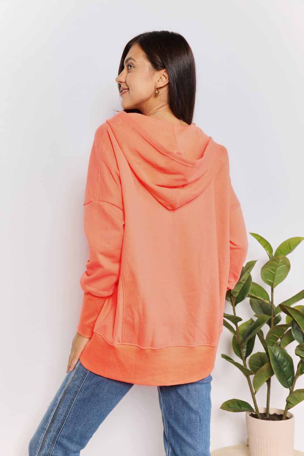 Double Take Quarter - Snap Dropped Shoulder Hoodie - ShalayeFashion