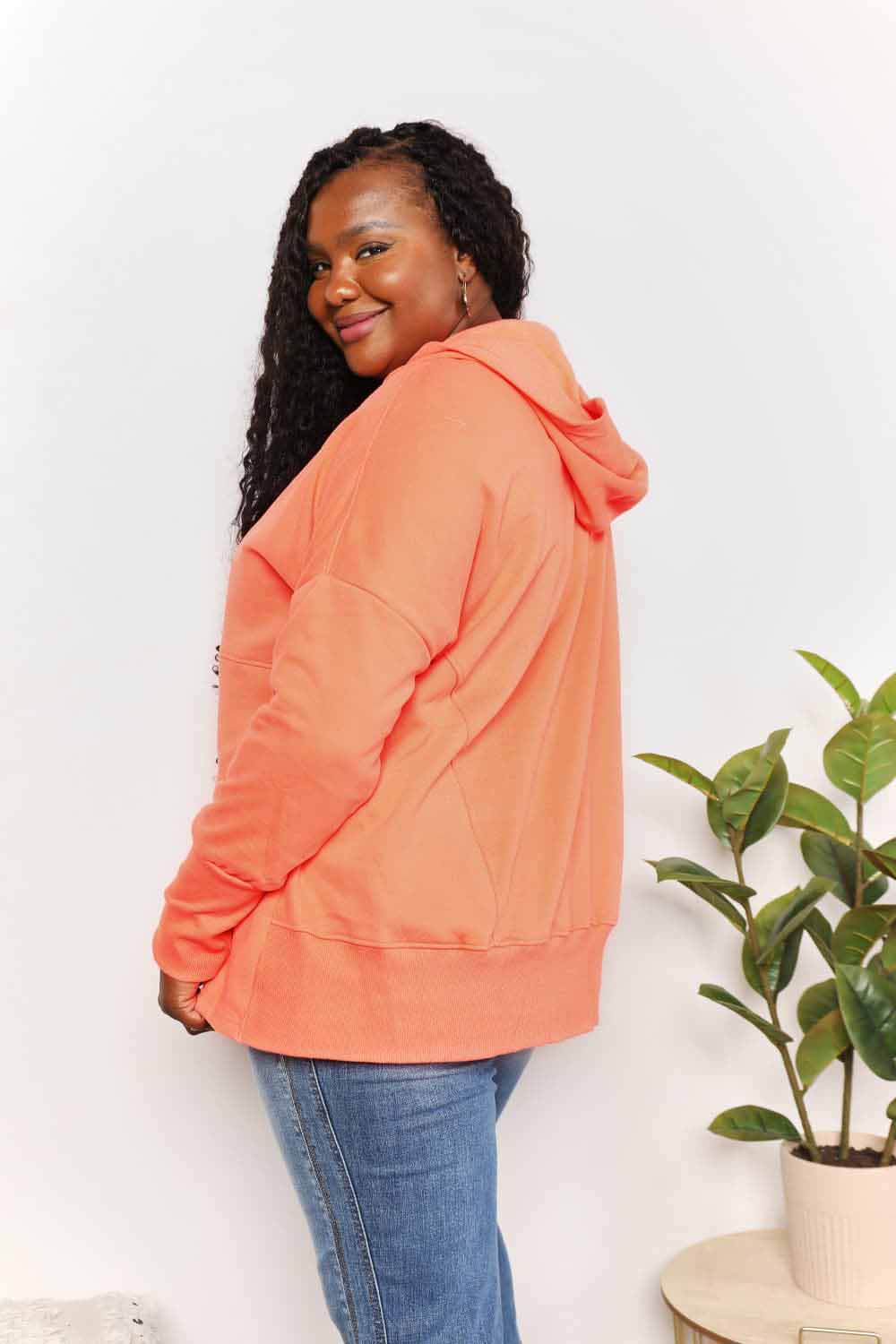 Double Take Quarter - Snap Dropped Shoulder Hoodie - ShalayeFashion