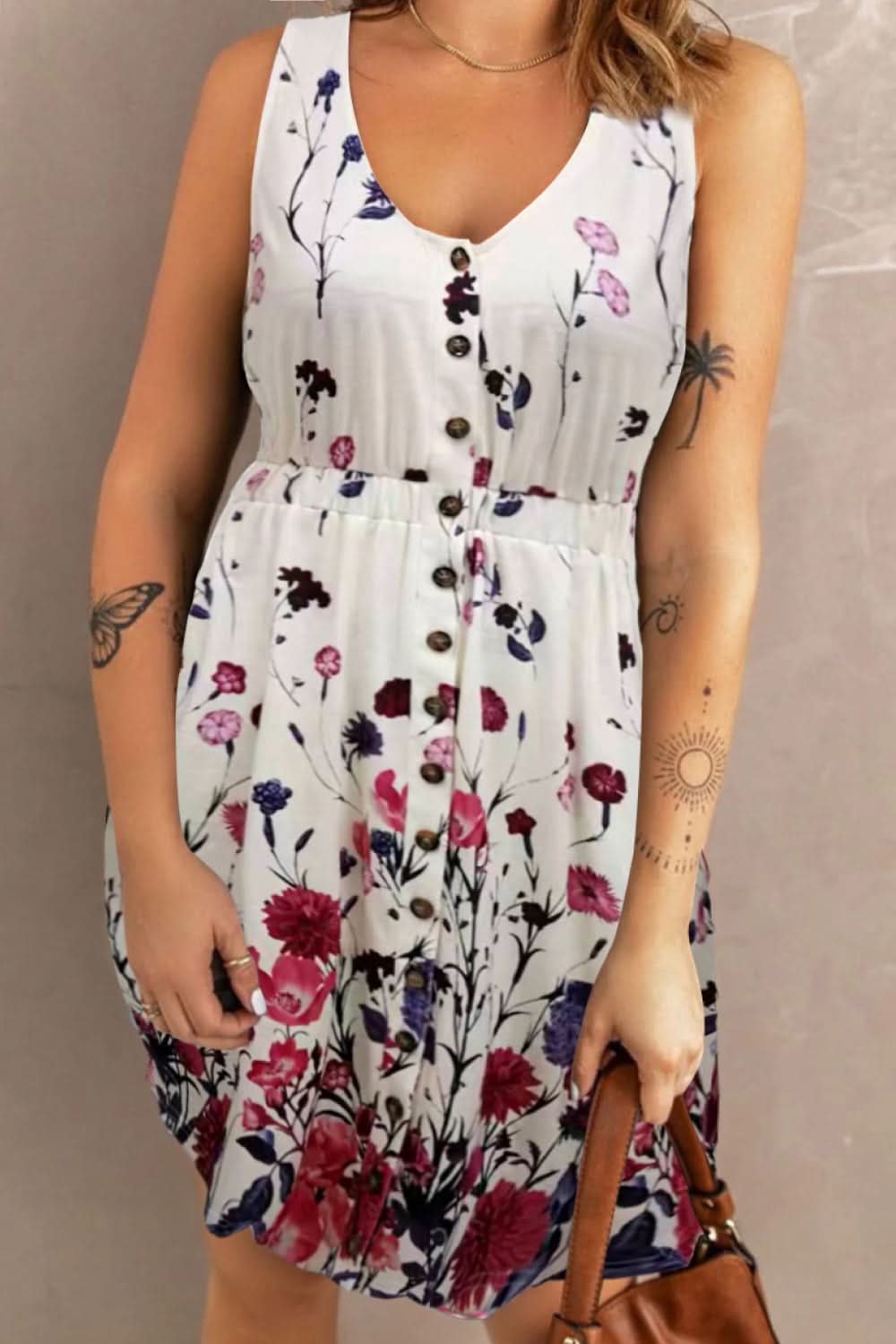 Double Take Scoop Neck Buttoned Sleeveless Magic Dress with Pockets - ShalayeFashion