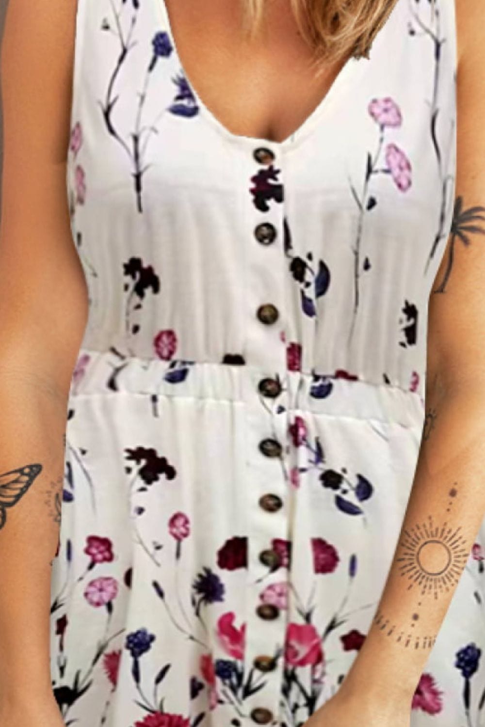 Double Take Scoop Neck Buttoned Sleeveless Magic Dress with Pockets - ShalayeFashion