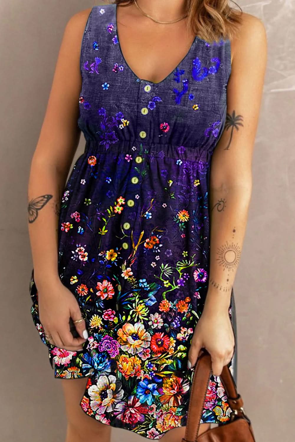 Double Take Scoop Neck Buttoned Sleeveless Magic Dress with Pockets - ShalayeFashion