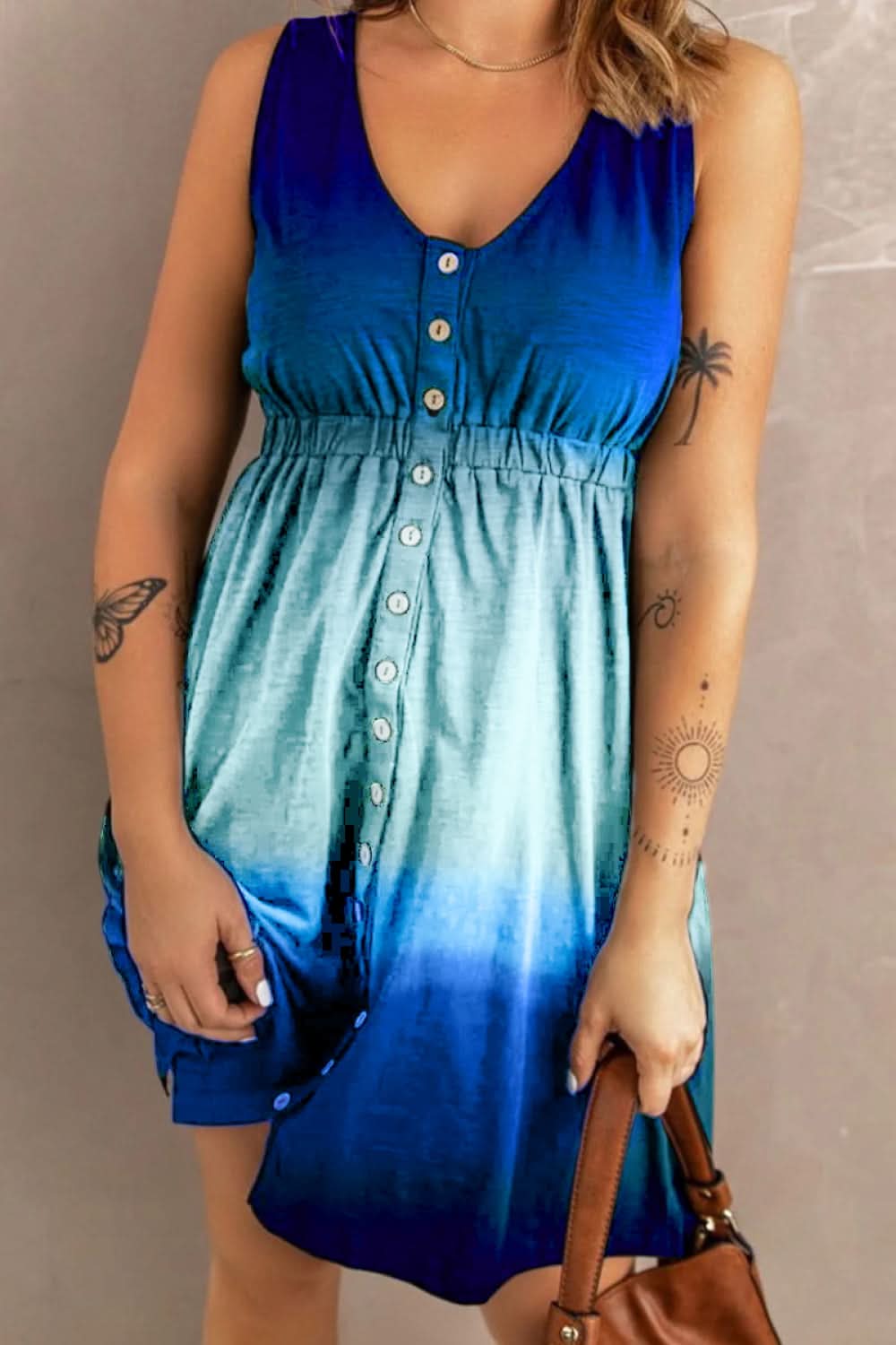 Double Take Scoop Neck Buttoned Sleeveless Magic Dress with Pockets - ShalayeFashion