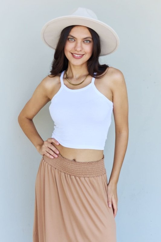 Doublju Comfort Princess Full Size High Waist Scoop Hem Maxi Skirt in Tan - ShalayeFashion