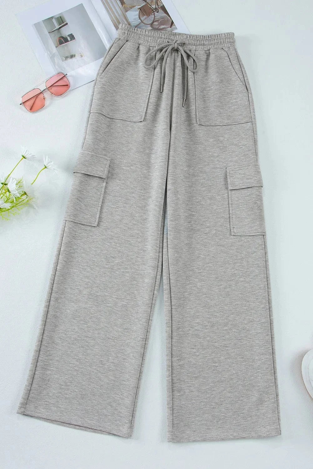 Drawstring Active Pants with Pockets - ShalayeFashion