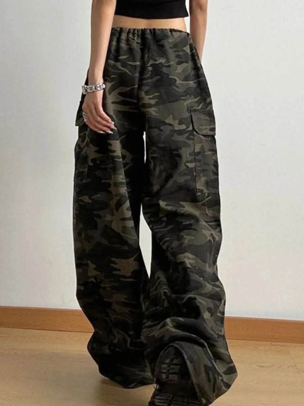 Drawstring Camouflage Cargo Wide Leg Jeans - ShalayeFashion