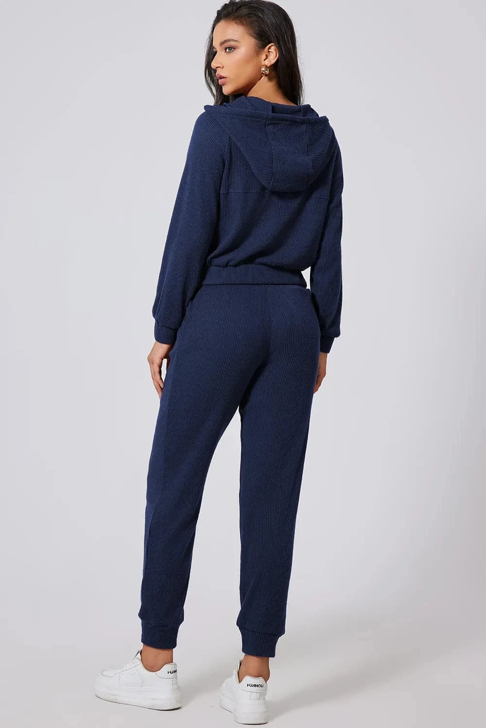 Drawstring Half Zip Hoodie and Joggers Active Set - ShalayeFashion