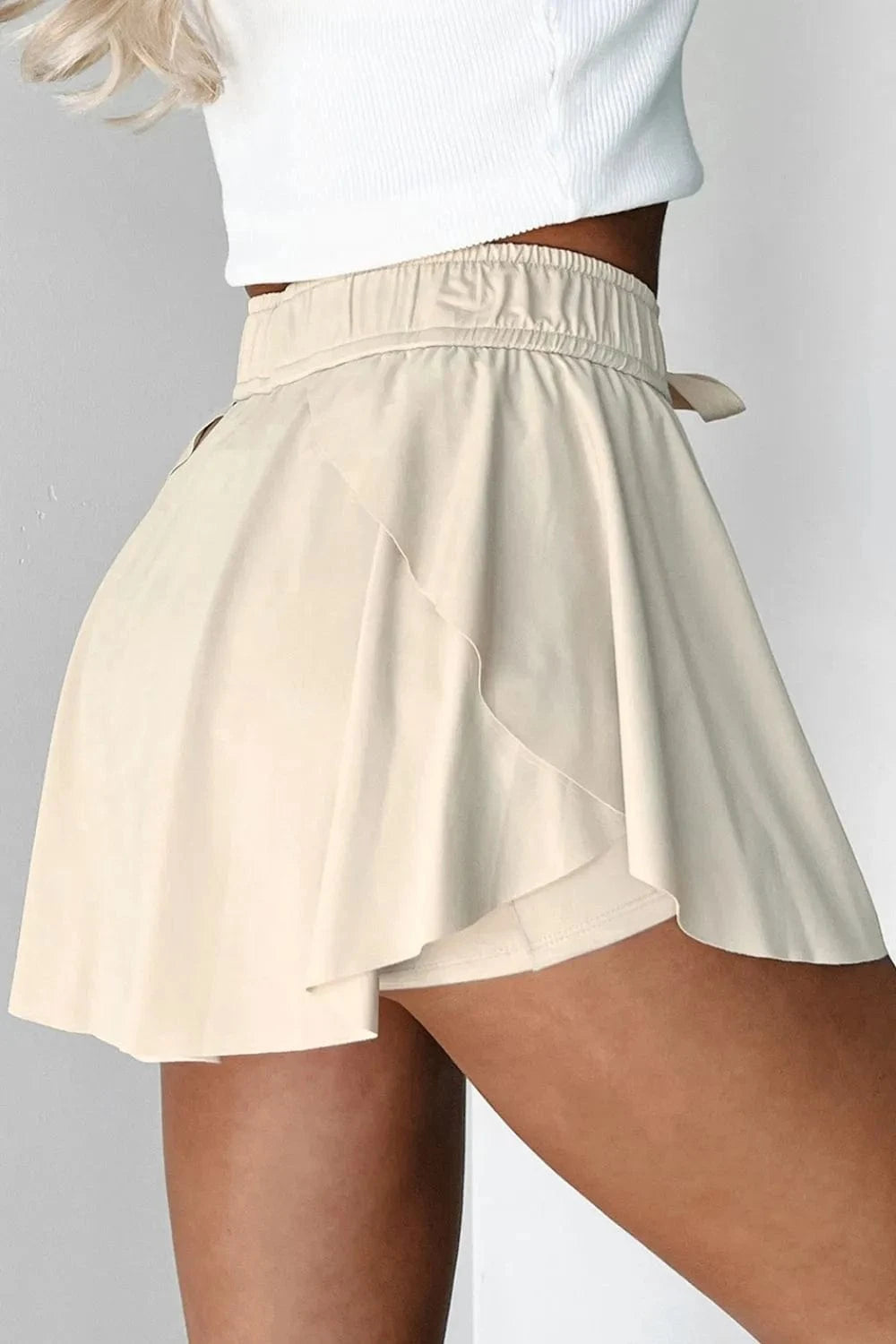 Drawstring High Waist Lined Active Skorts - ShalayeFashion