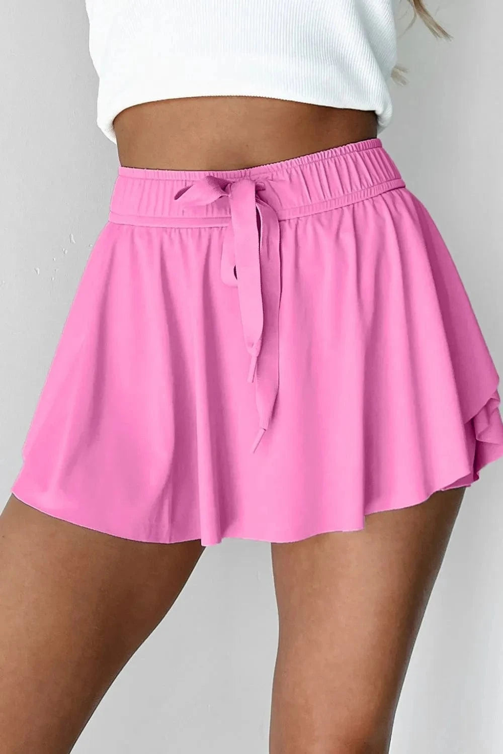 Drawstring High Waist Lined Active Skorts - ShalayeFashion
