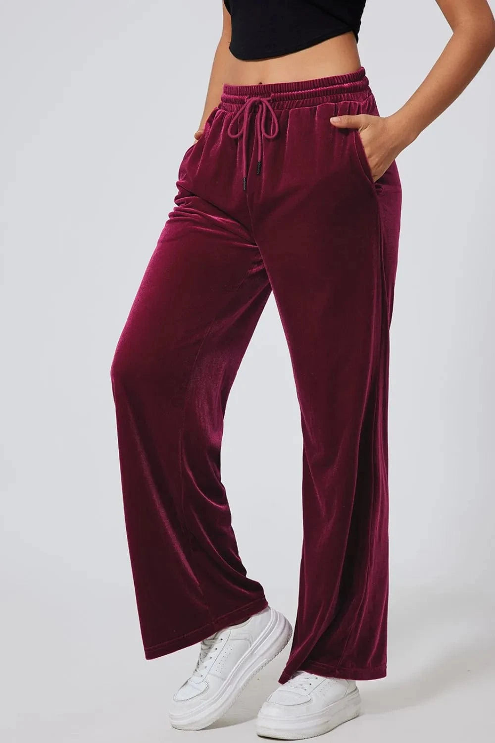 Drawstring Waist Wide Leg Active Pants - ShalayeFashion