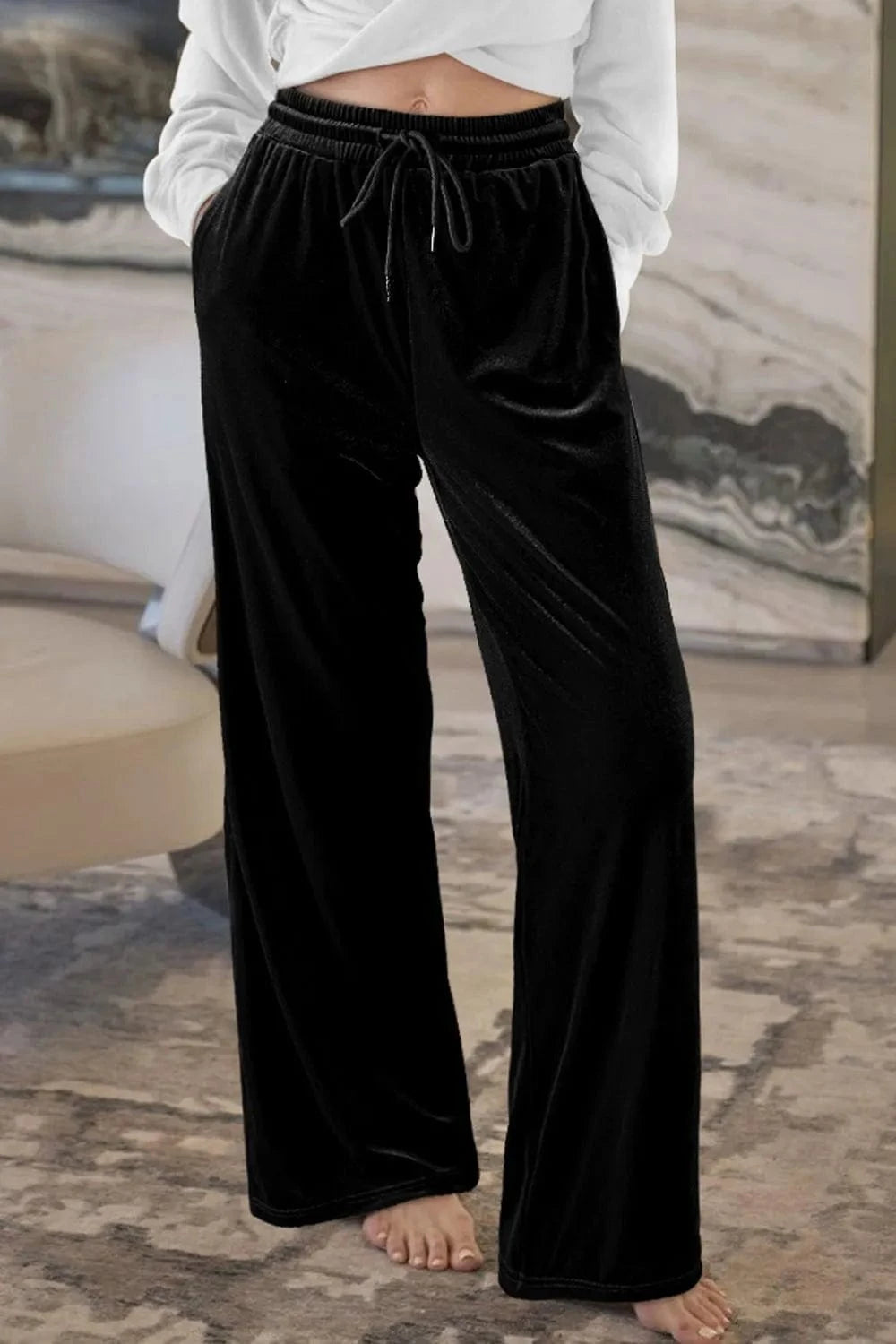 Drawstring Waist Wide Leg Active Pants - ShalayeFashion