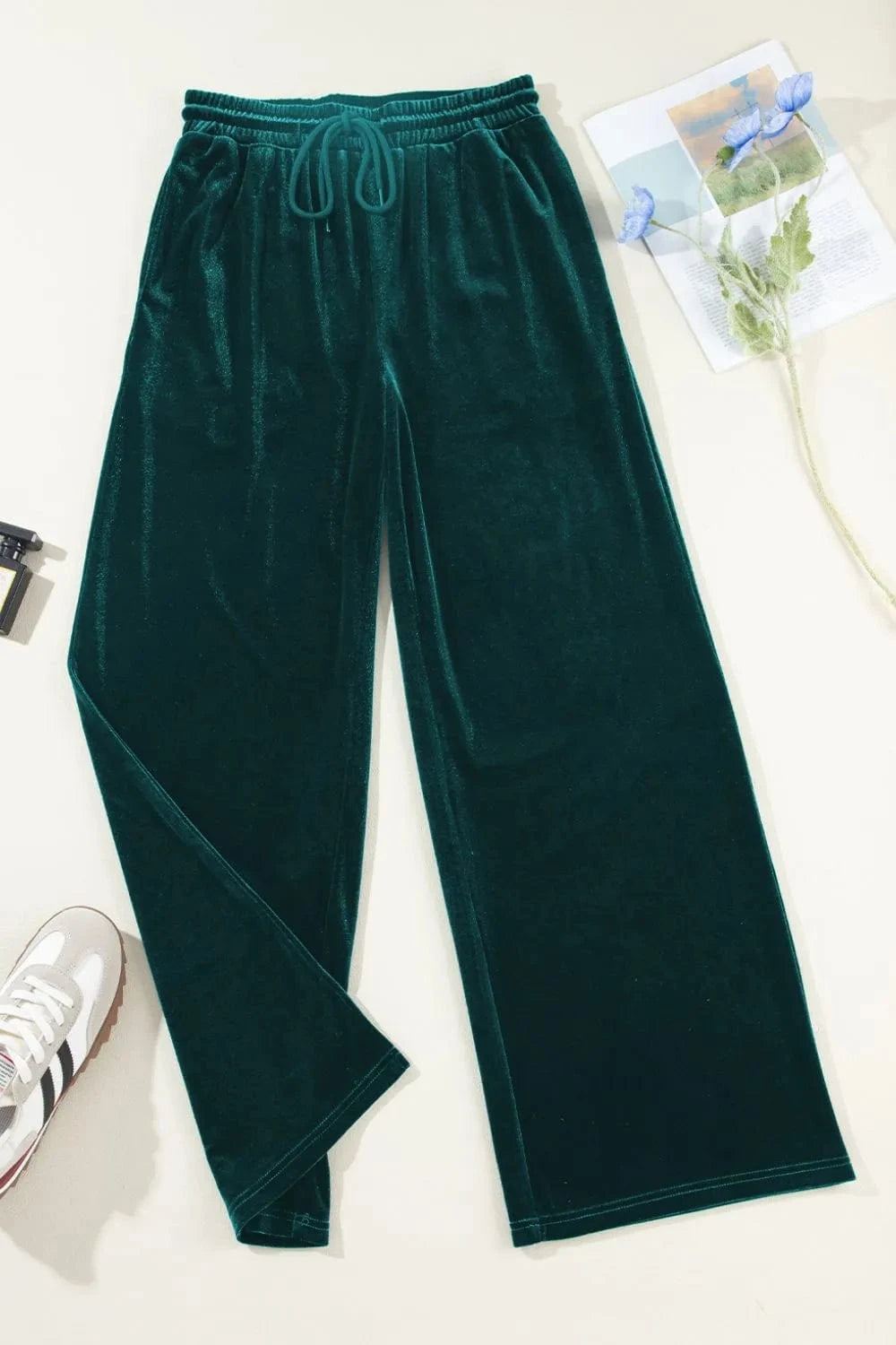 Drawstring Waist Wide Leg Active Pants - ShalayeFashion