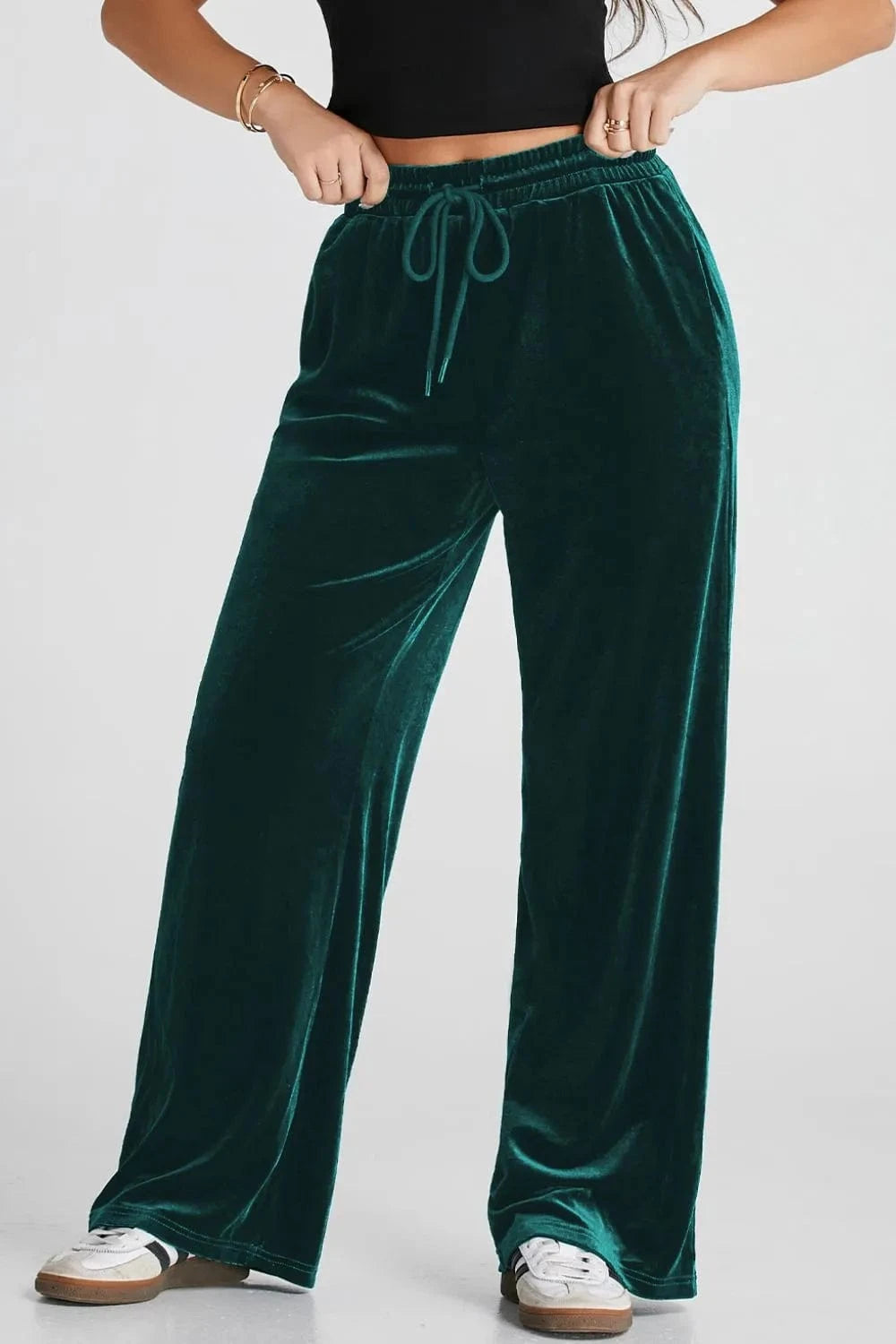 Drawstring Waist Wide Leg Active Pants - ShalayeFashion