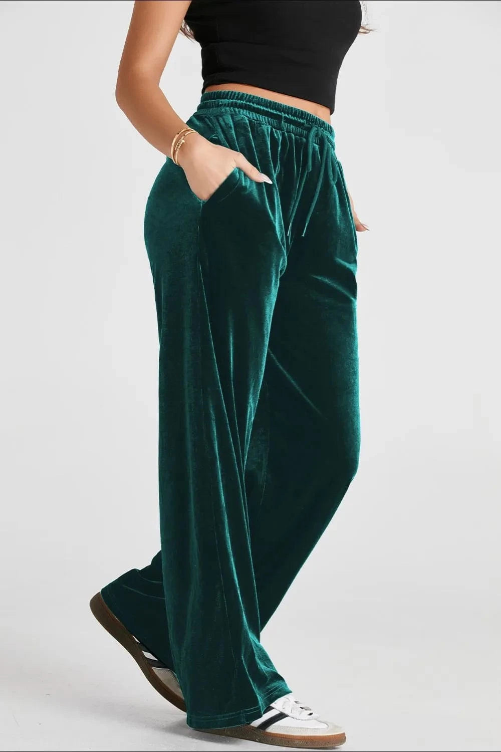 Drawstring Waist Wide Leg Active Pants - ShalayeFashion