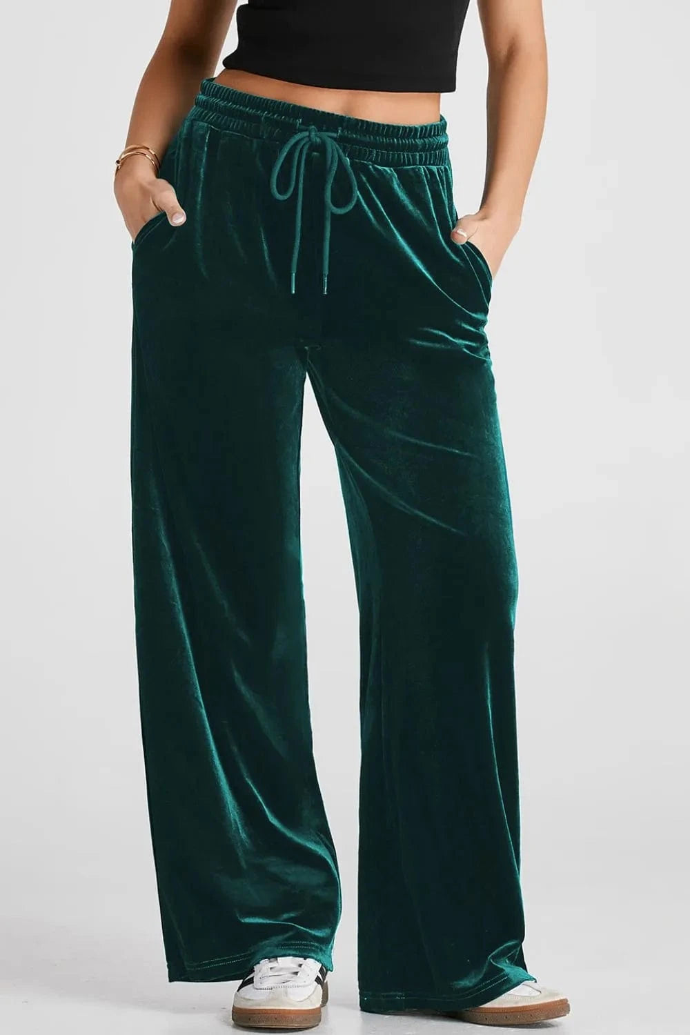 Drawstring Waist Wide Leg Active Pants - ShalayeFashion