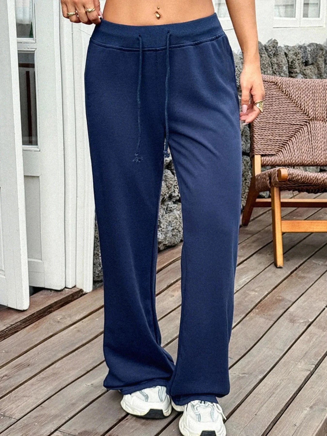 Drawstring Wide Leg Active Pants - ShalayeFashion