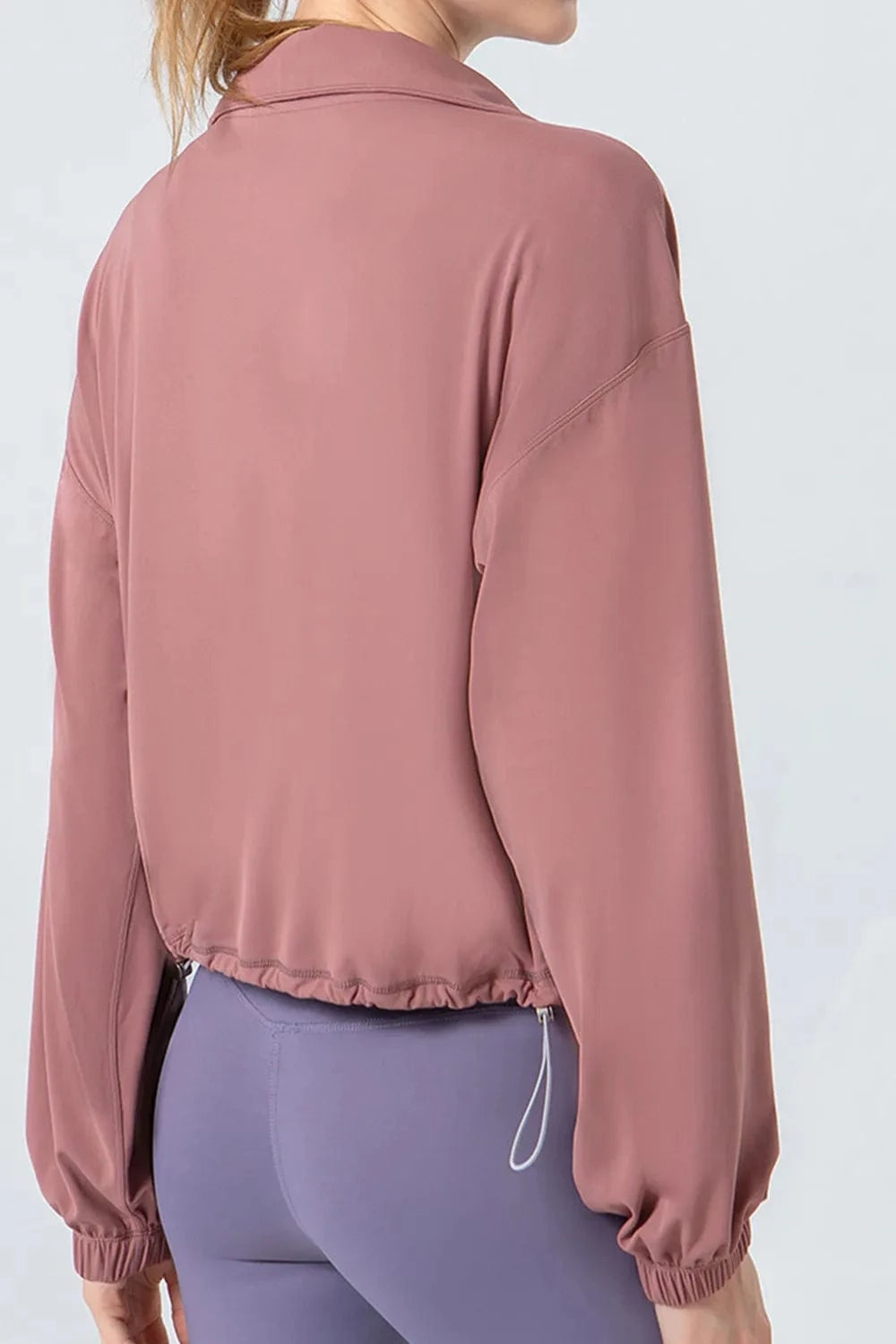 Drawstring Zip Up Dropped Shoulder Active Outerwear - ShalayeFashion