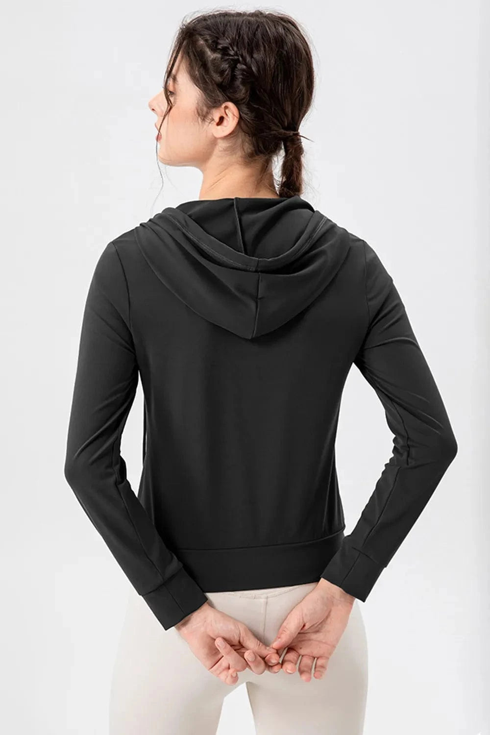 Drawstring Zip Up Hooded Active Outerwear - ShalayeFashion