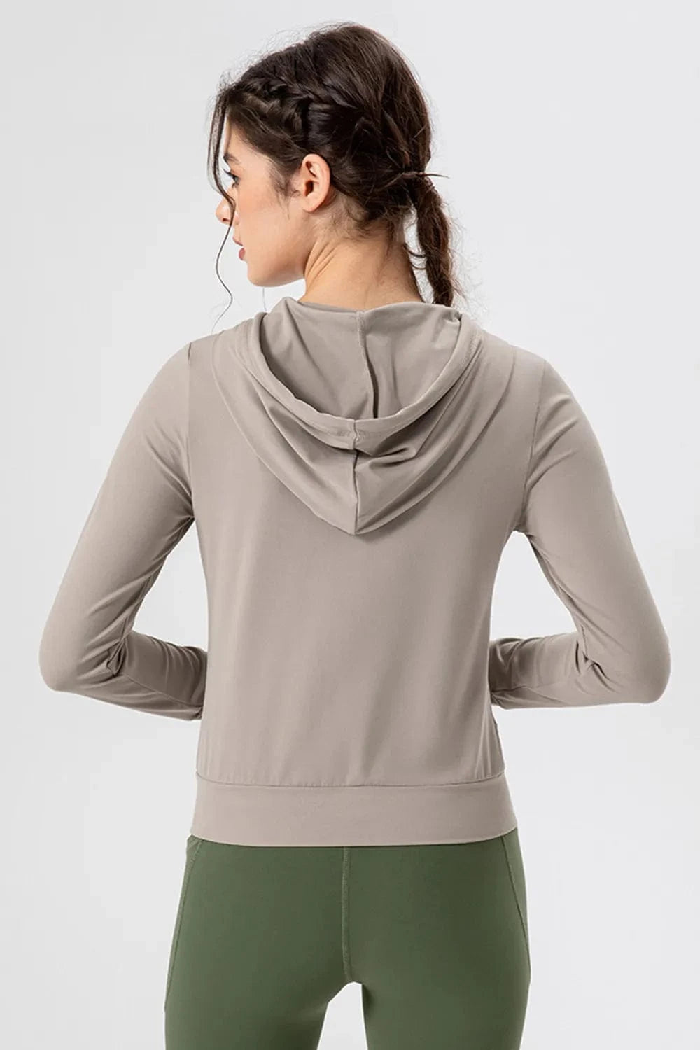 Drawstring Zip Up Hooded Active Outerwear - ShalayeFashion