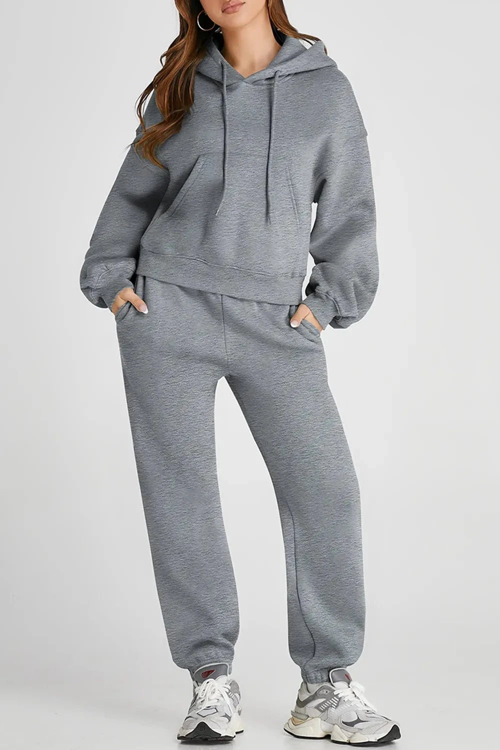 Dropped Shoulder Hooded Top and Pants Active Set - ShalayeFashion