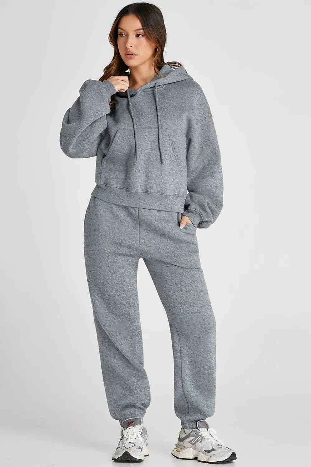 Dropped Shoulder Hooded Top and Pants Active Set - ShalayeFashion