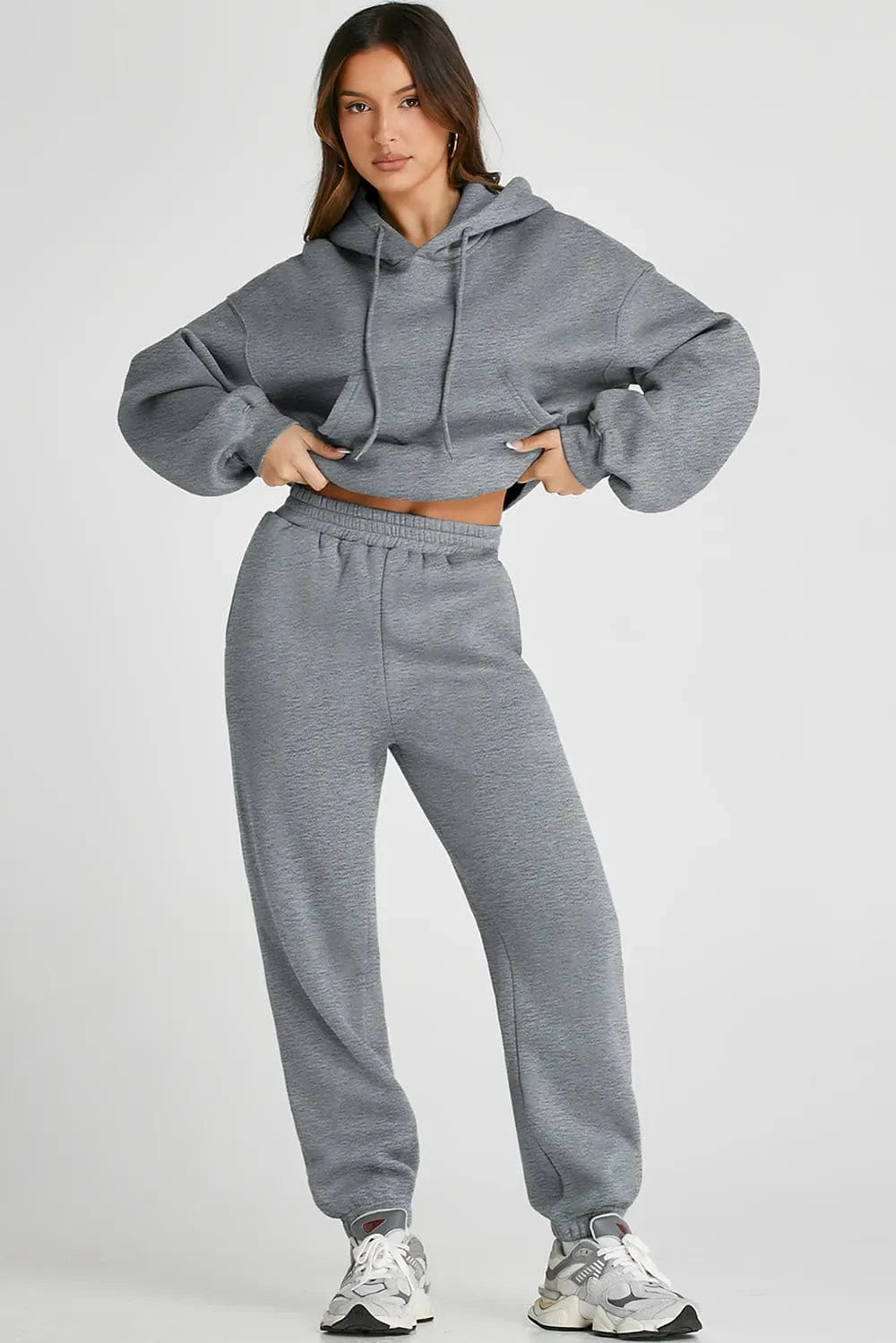 Dropped Shoulder Hooded Top and Pants Active Set - ShalayeFashion