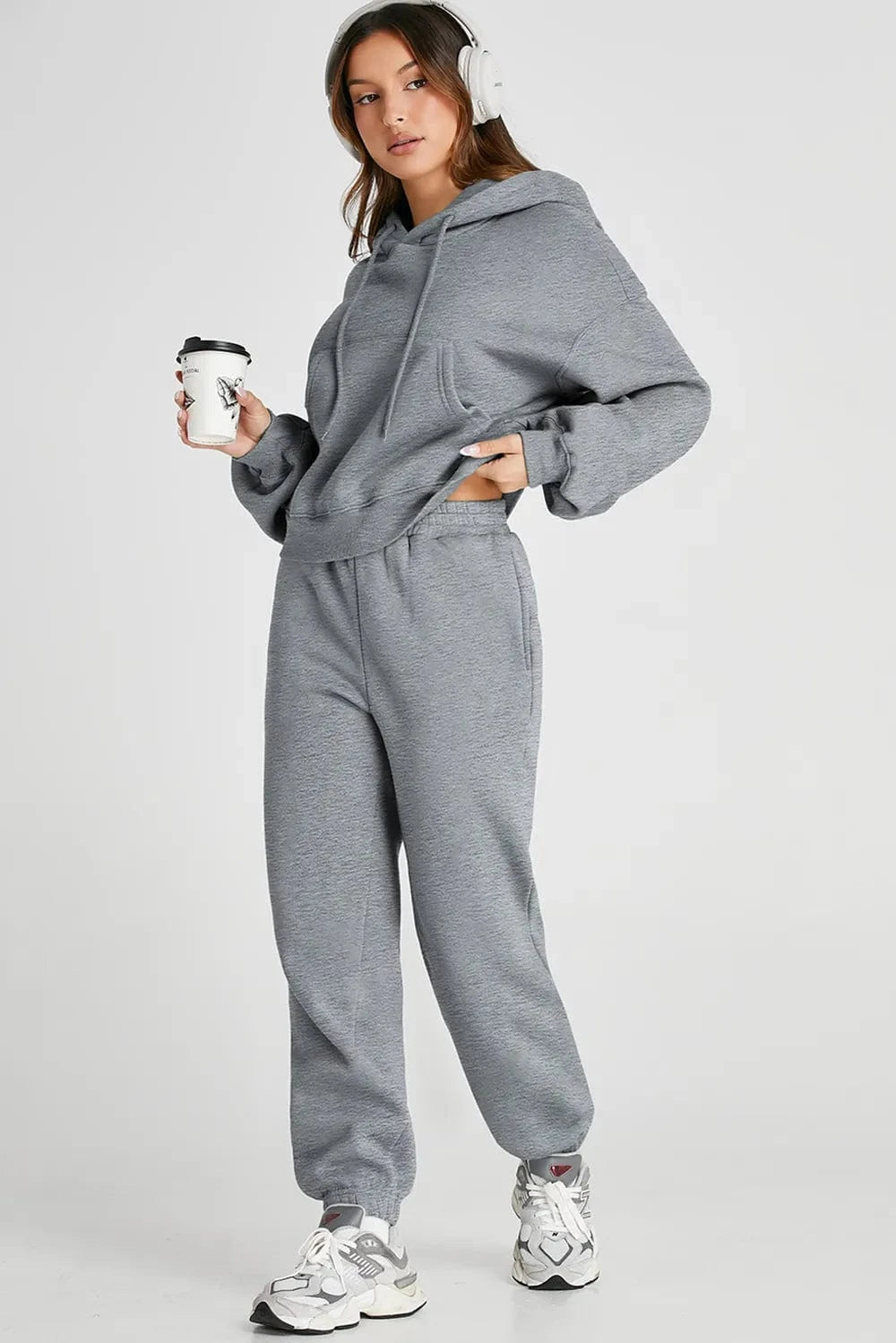 Dropped Shoulder Hooded Top and Pants Active Set - ShalayeFashion