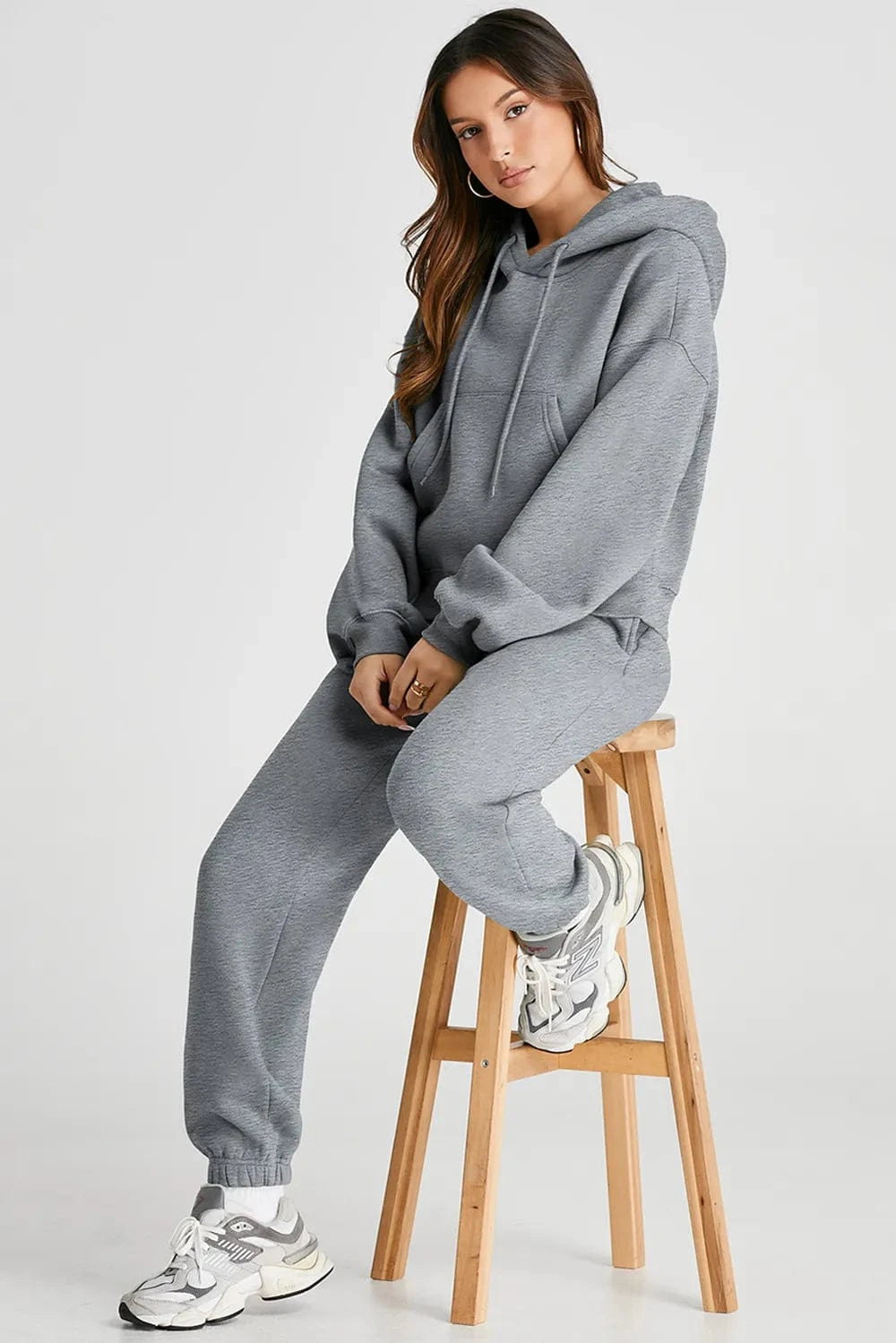 Dropped Shoulder Hooded Top and Pants Active Set - ShalayeFashion