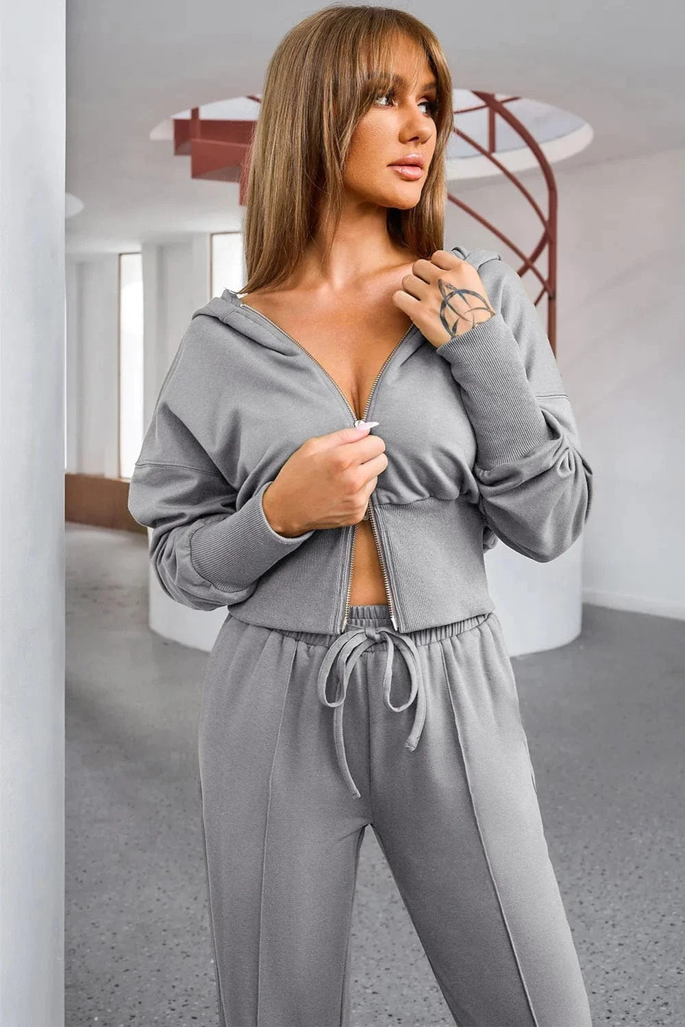 Dropped Shoulder Hoodie and Drawstring Pants Active Set - ShalayeFashion