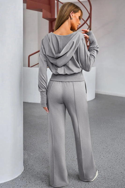 Dropped Shoulder Hoodie and Drawstring Pants Active Set - ShalayeFashion