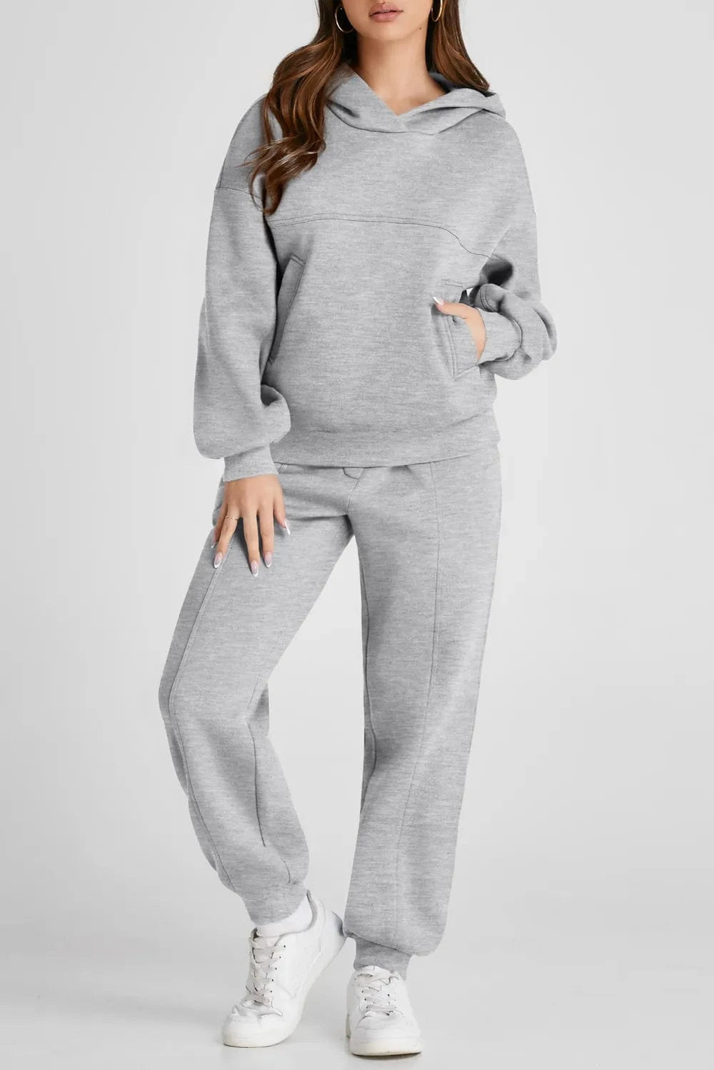 Dropped Shoulder Long Sleeve Hoodie and Pants Active Set - ShalayeFashion