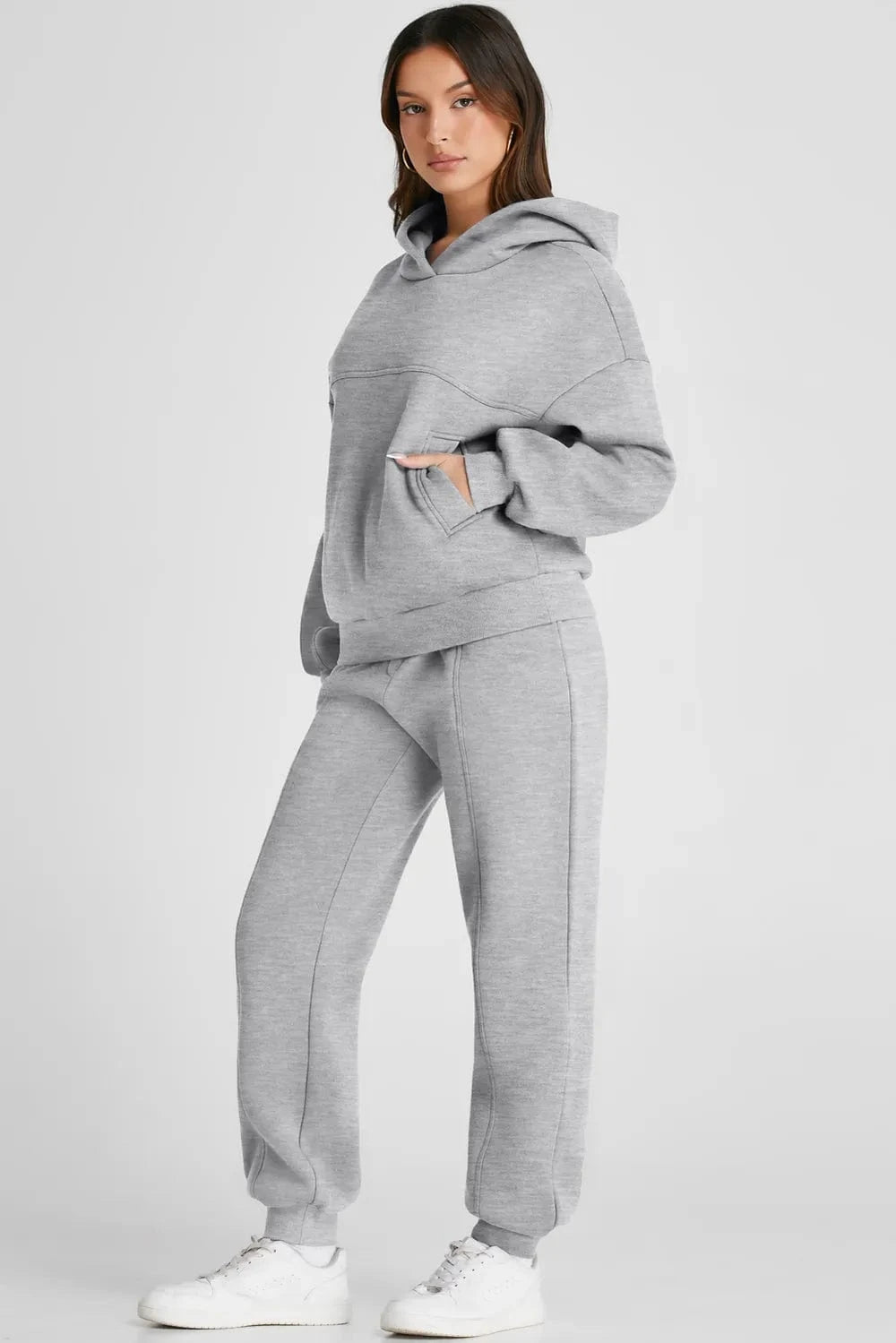 Dropped Shoulder Long Sleeve Hoodie and Pants Active Set - ShalayeFashion