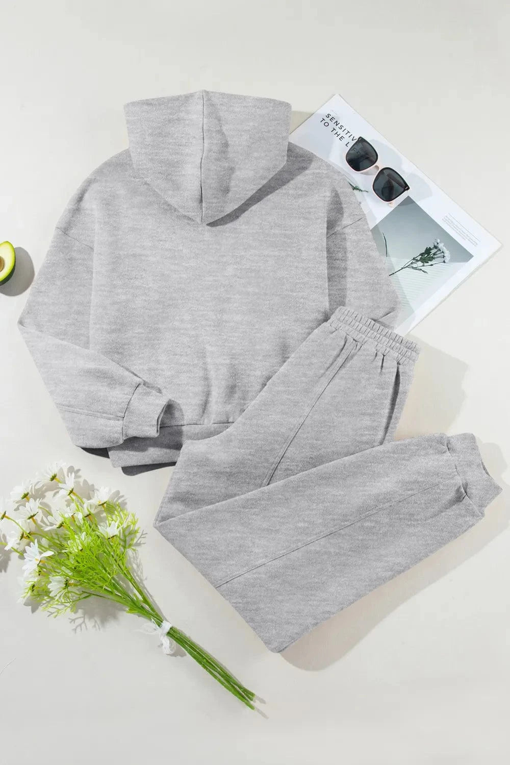 Dropped Shoulder Long Sleeve Hoodie and Pants Active Set - ShalayeFashion