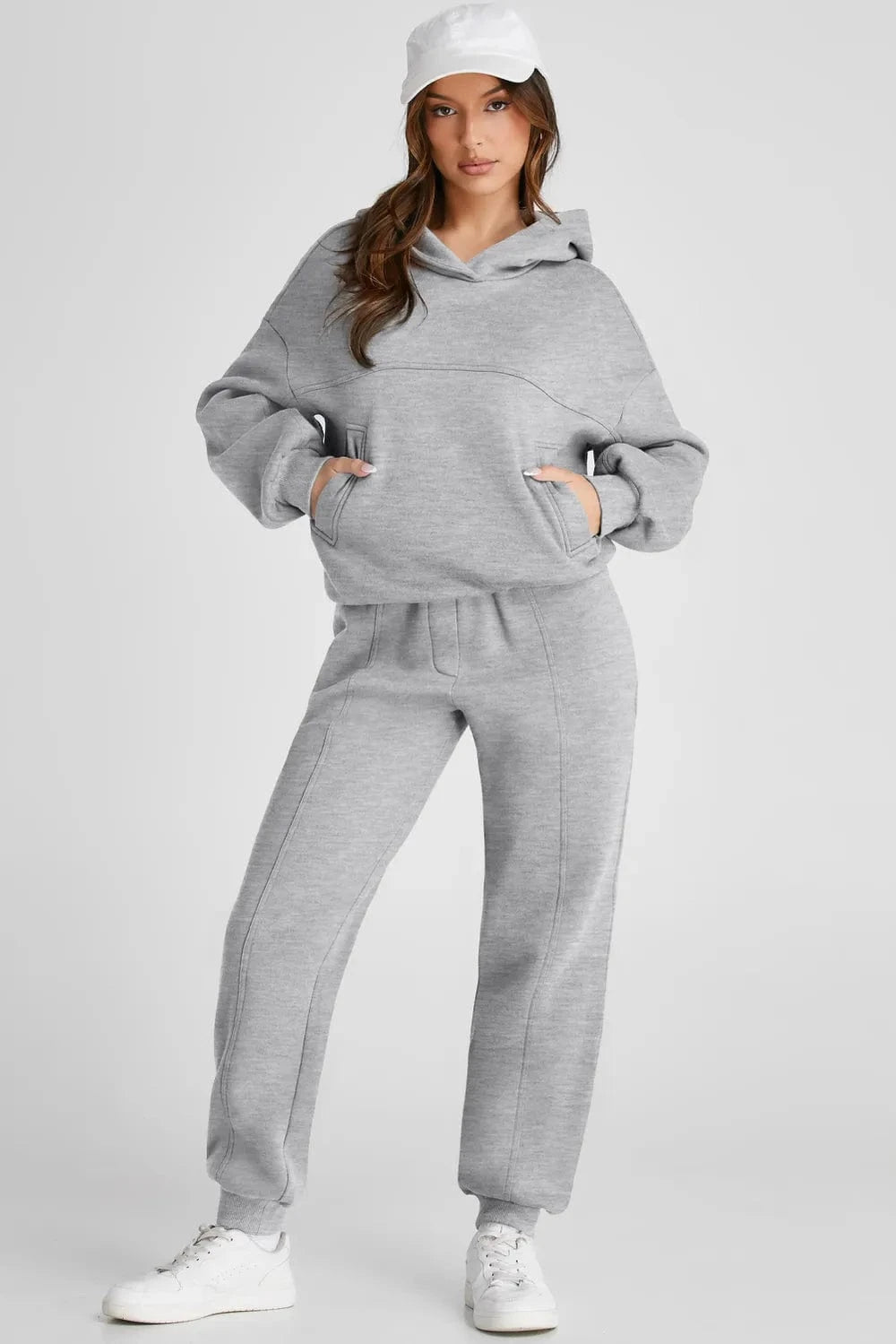 Dropped Shoulder Long Sleeve Hoodie and Pants Active Set - ShalayeFashion