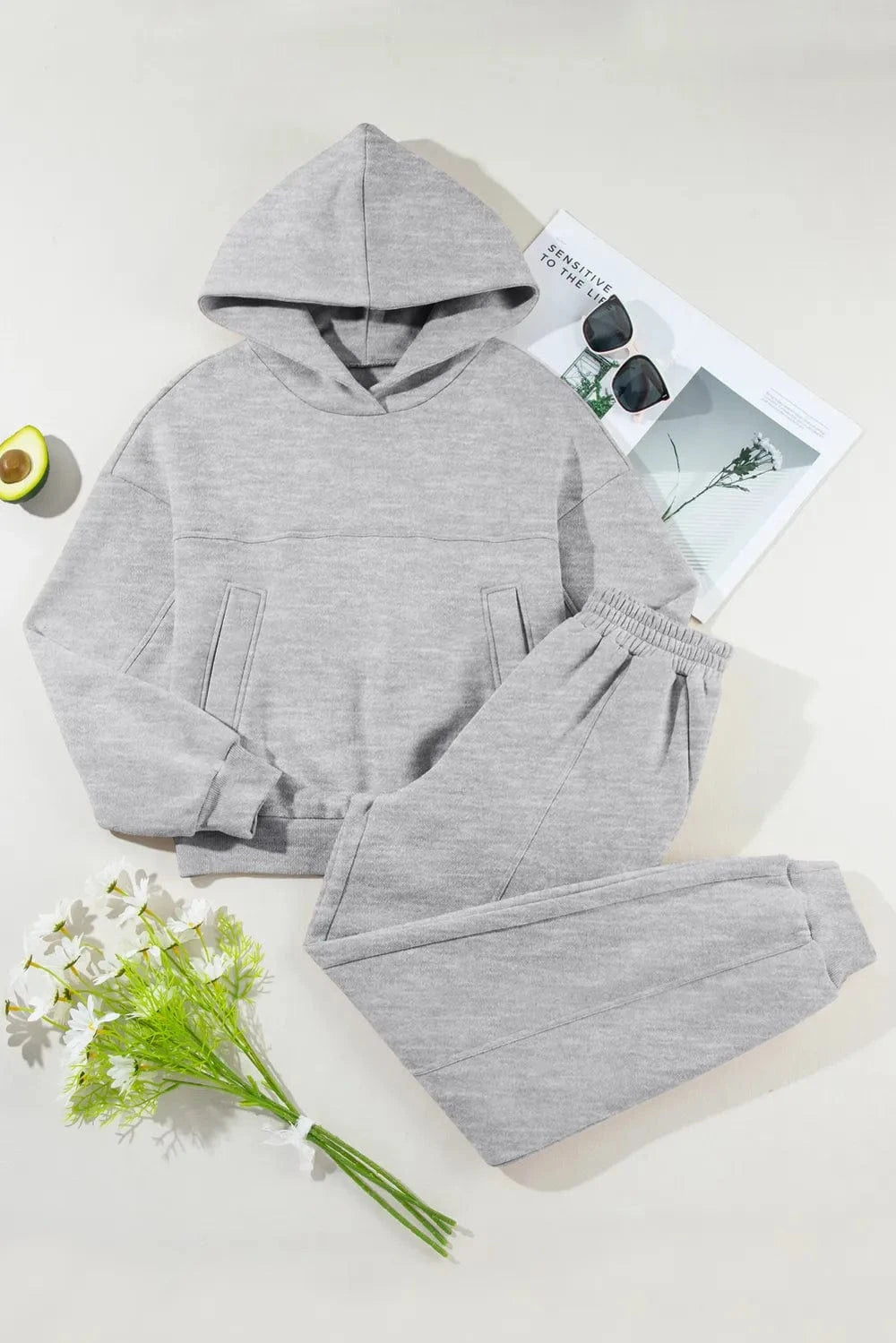 Dropped Shoulder Long Sleeve Hoodie and Pants Active Set - ShalayeFashion