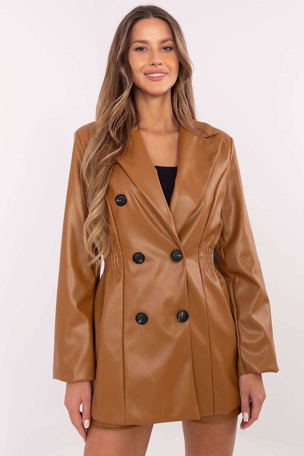 Eco - Leather Blazer Double Breasted Wide - ShalayeFashion