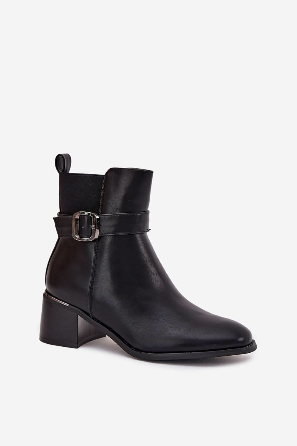 Eco - Leather Block Heel Boots Women Buckle - ShalayeFashion