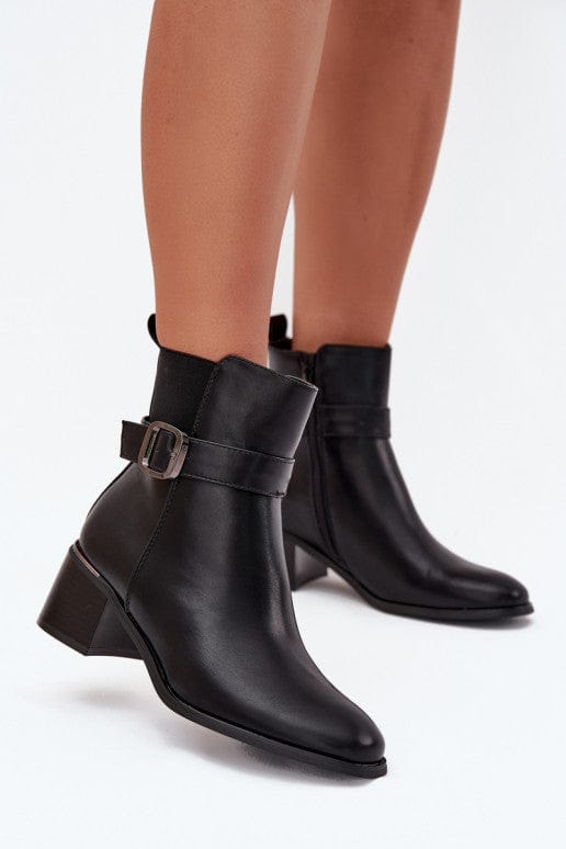Eco - Leather Block Heel Boots Women Buckle - ShalayeFashion