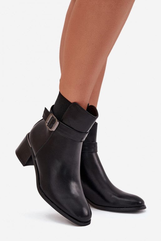 Eco - Leather Block Heel Boots Women Buckle - ShalayeFashion