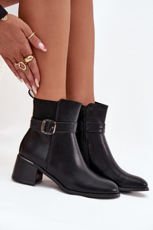 Eco - Leather Block Heel Boots Women Buckle - ShalayeFashion