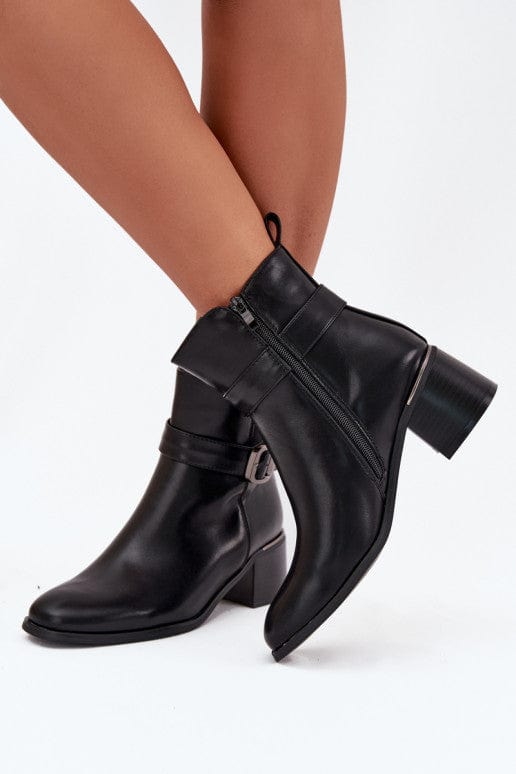 Eco - Leather Block Heel Boots Women Buckle - ShalayeFashion