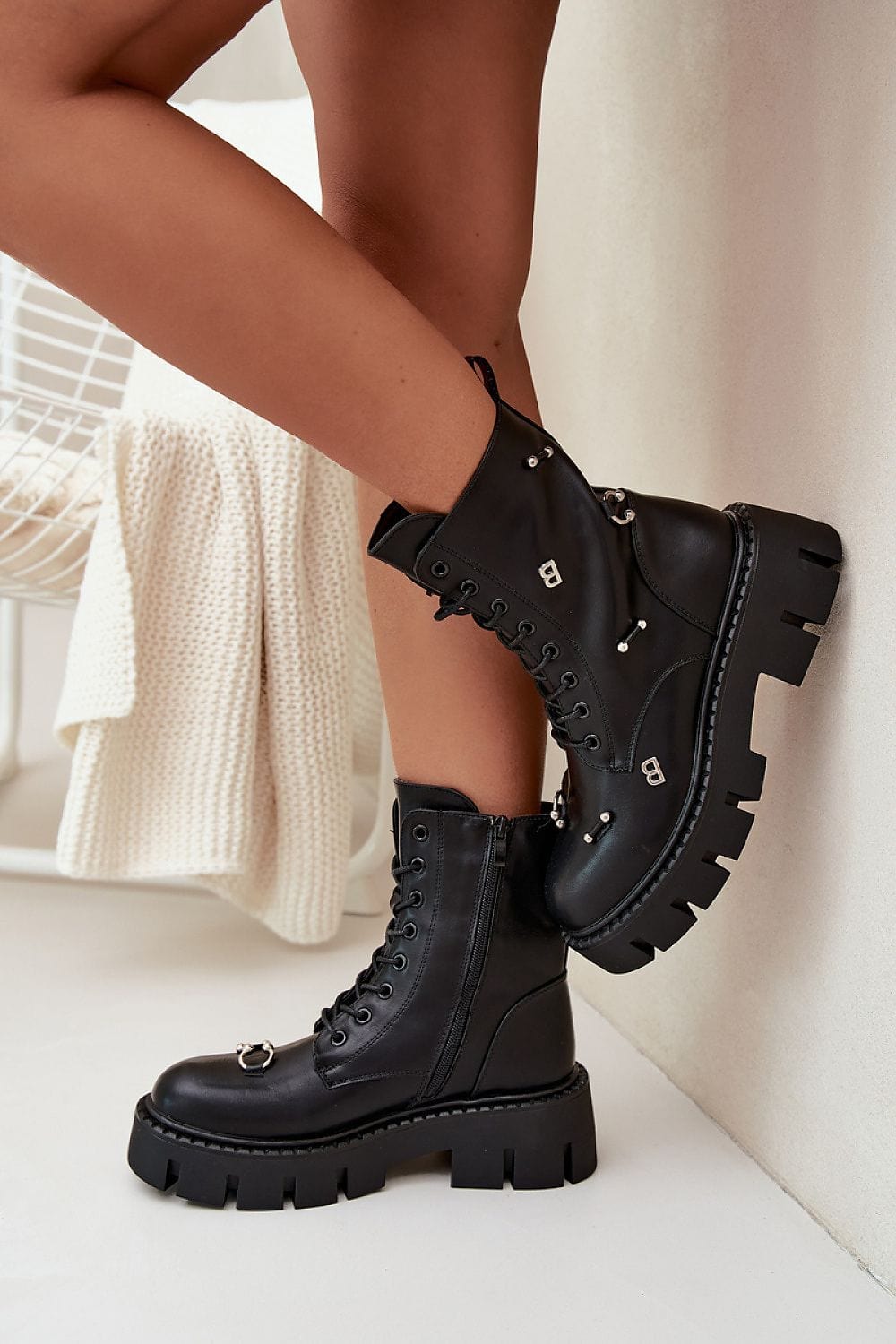 Eco Leather Boots Women Zipper Lacing - ShalayeFashion