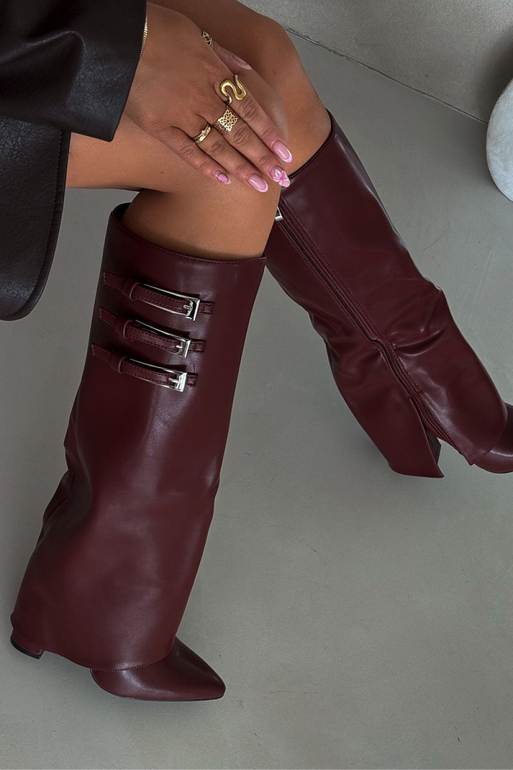 Eco Leather Column Heel Boots Women Straps - ShalayeFashion